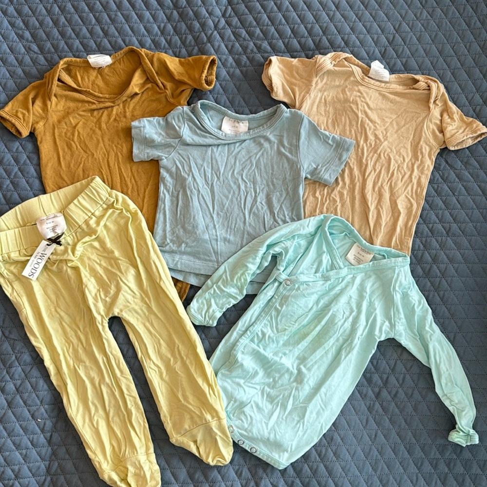 Kate Quinn THE WOODS Beechwood Modal bundle 6-12 months onesies kimono pants